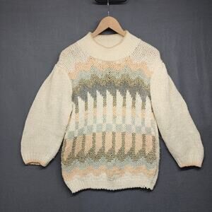 Vintage Sweater LSA Classics Hand Knit Womens Medium 80s 90s Nordic Fair Isle
